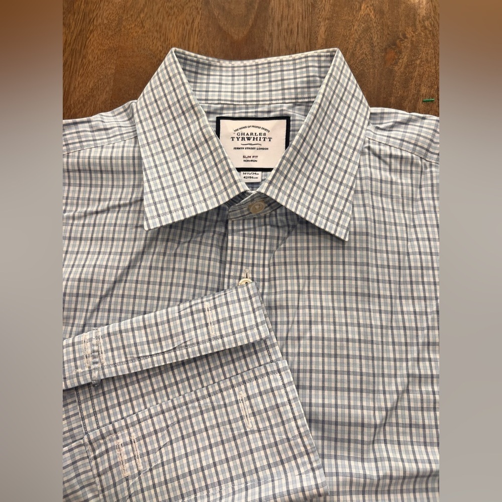 Charles Tyrwhitt Slim Fit Long Sleeve Button Up Shirt Plaid Men’s Size 16.5/34